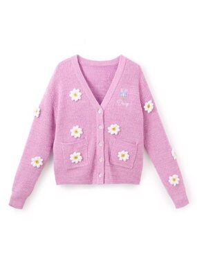 Her Universe Lavender Pink Daisy Patch V‑Neck Cardigan